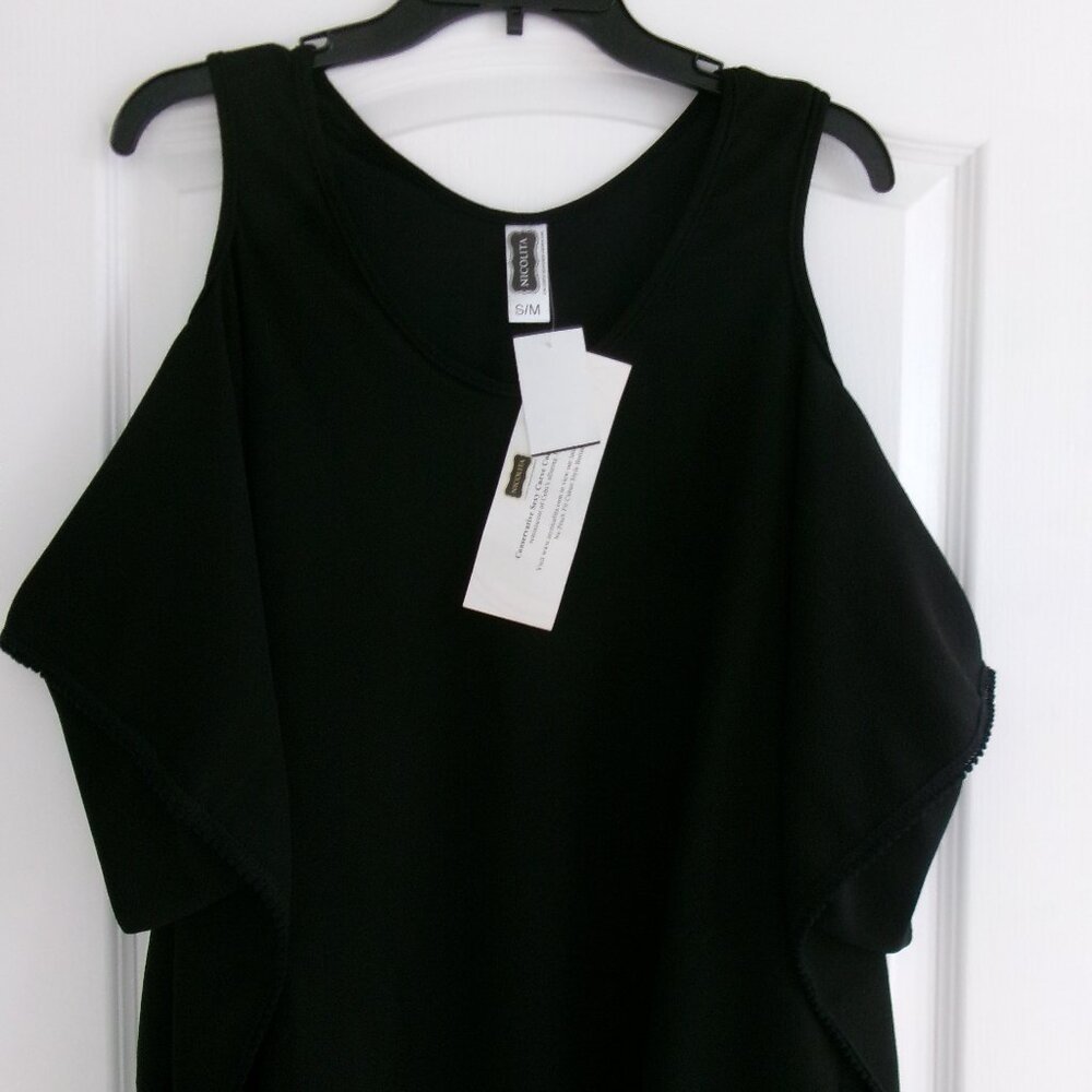 New Mambo Mini Dress Jet Black Batwing Sleeve Cover-up Beach Dress M / S - Picture 5 of 15